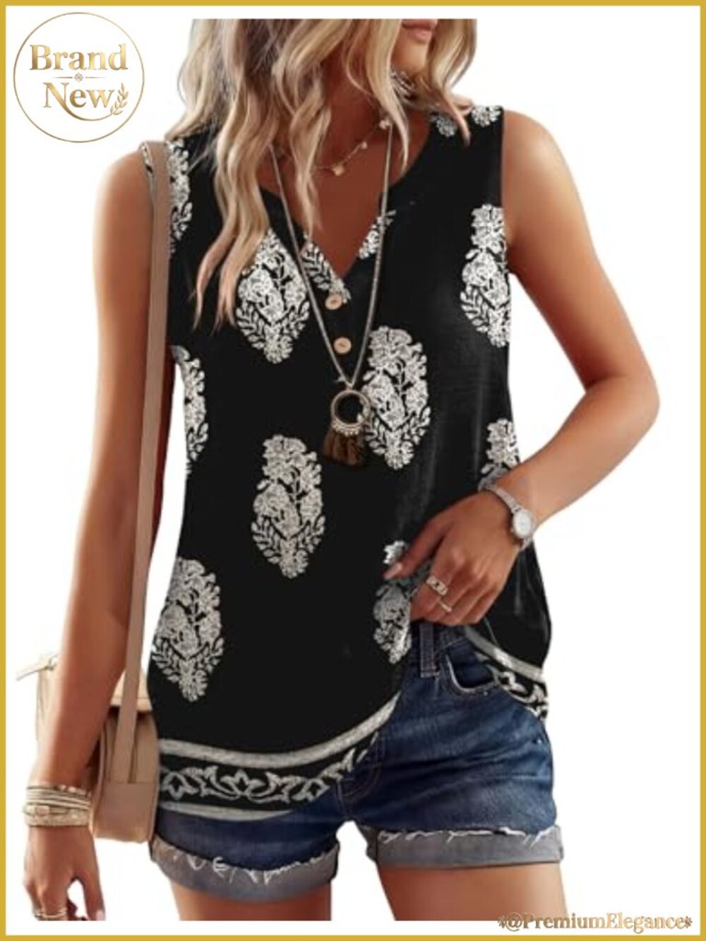 Micoson Womens Loose Fit V-Neck Tank Top Flowy Boho Summer